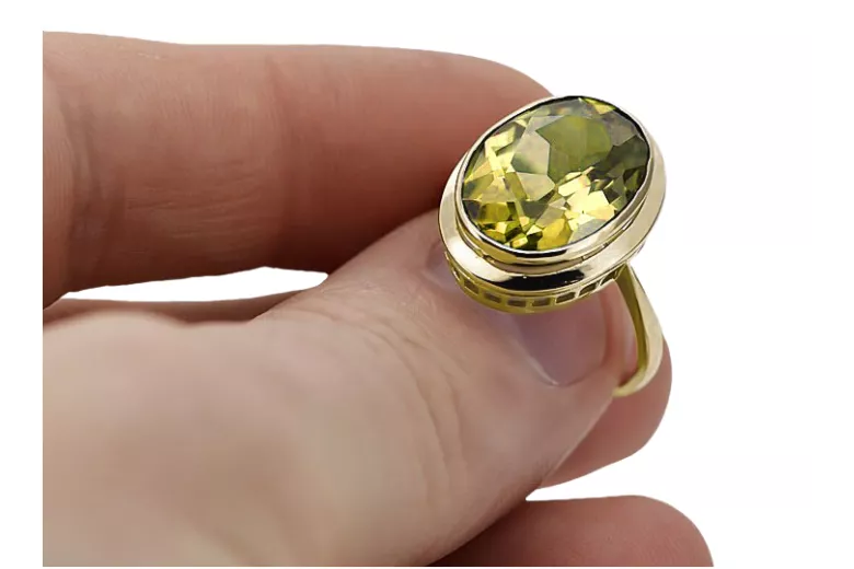 Anneau Péridot jaune Or jaune 14 carats Style vintage vrc285y